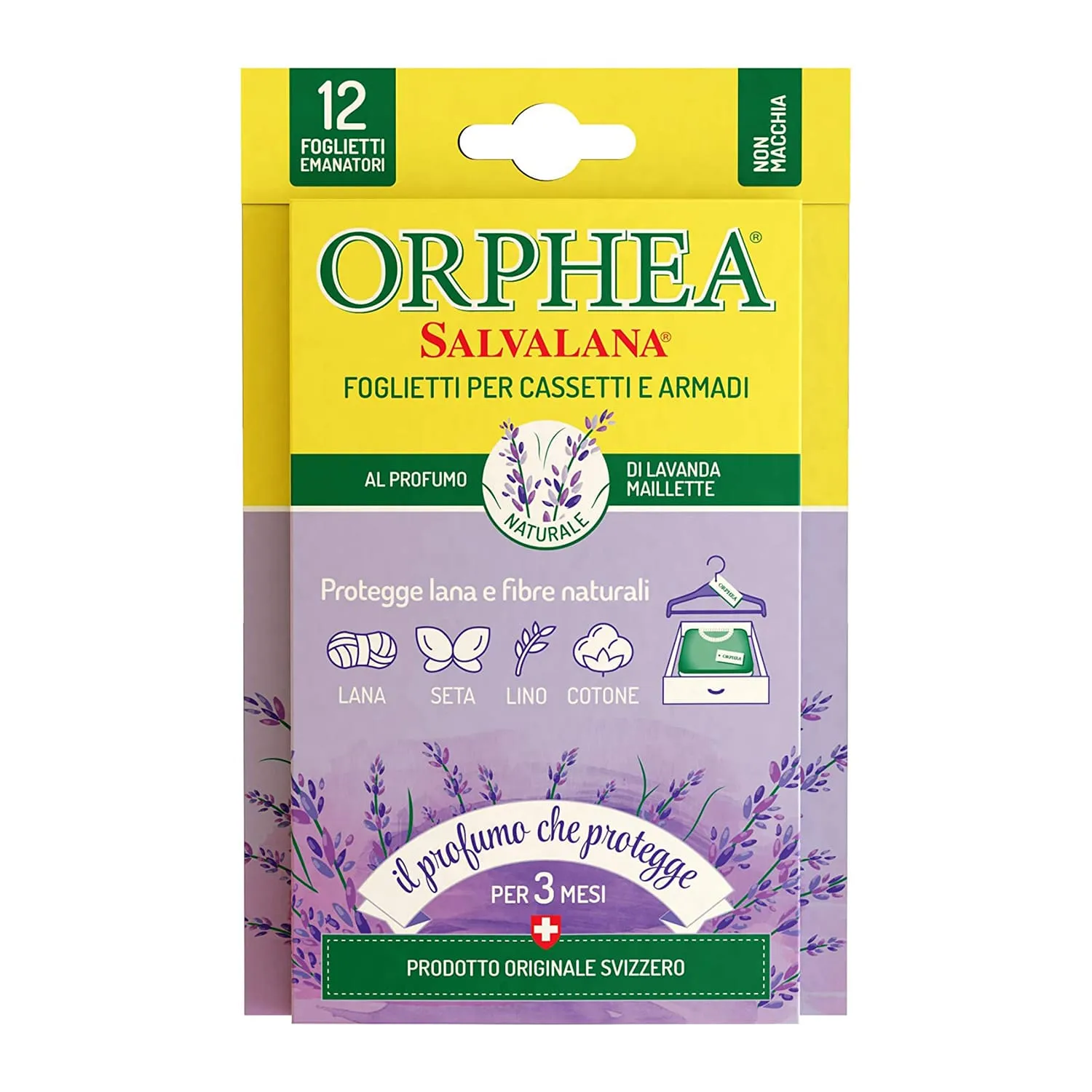 Orphea Salvalana, Foglietti per Cassetti e Armadi, Protegge Lana e Vestiti Tutta la Stagione, Agisce per 12 Settimane, 12 Foglietti Emanatori Orphea Salvalana, Foglietti per Cassetti e Armadi, Protegge Lana e Vestiti Tutta la Stagione, Agisce per 12 Settimane, 12 Foglietti Emanatori