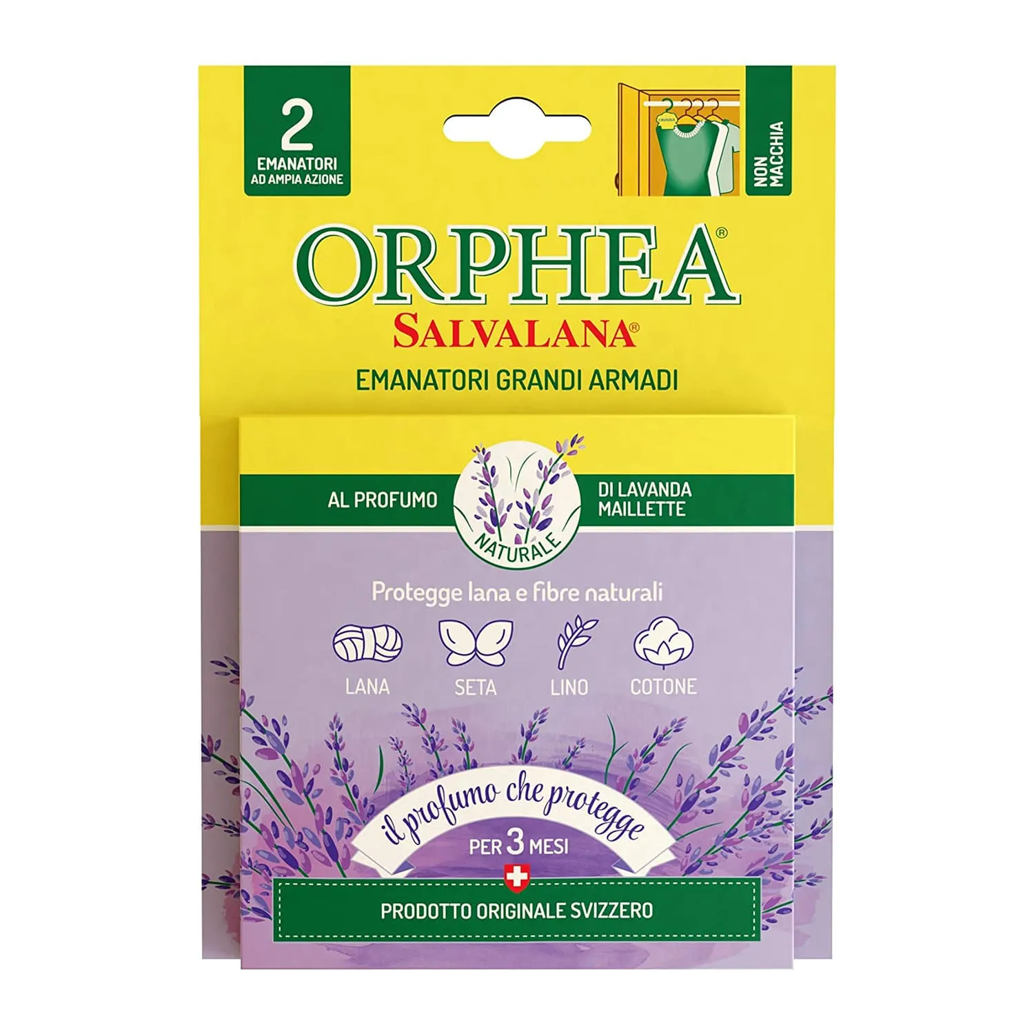 Orphea Salvalana, Emanatori Grandi Armadi, Protegge Lana e Vestiti Tutta la Stagione, Agisce per 3 Mesi, 2 Diffusori in Pura Cellulosa Orphea Salvalana, Emanatori Grandi Armadi, Protegge Lana e Vestiti Tutta la Stagione, Agisce per 3 Mesi, 2 Diffusori in Pura Cellulosa